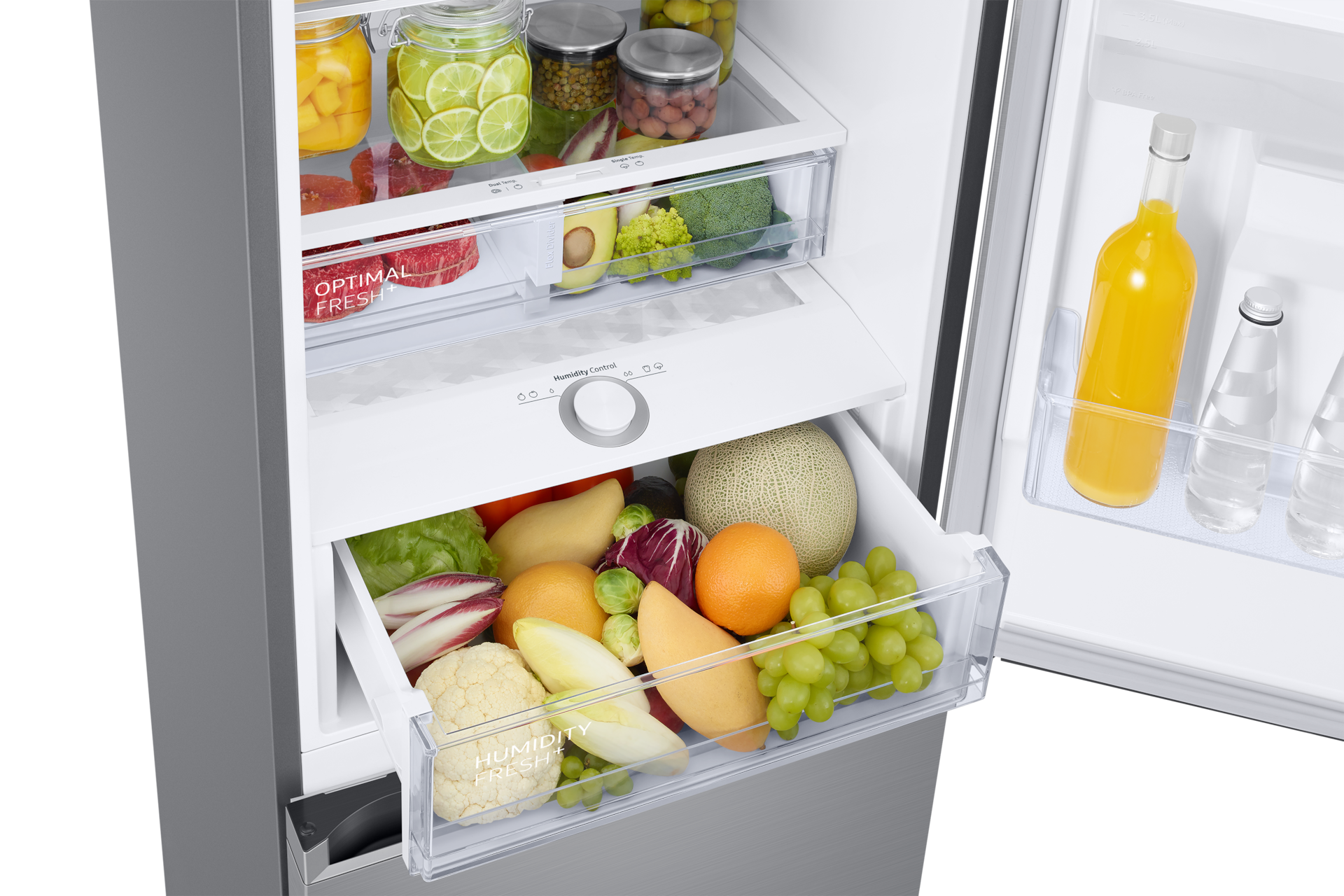 Frigorífico Combi 2,03m 386L Inox Clasificación Energética D y Smart AI - RB38C655DS9/EF Detail-2Temp-Zone3 Silver 