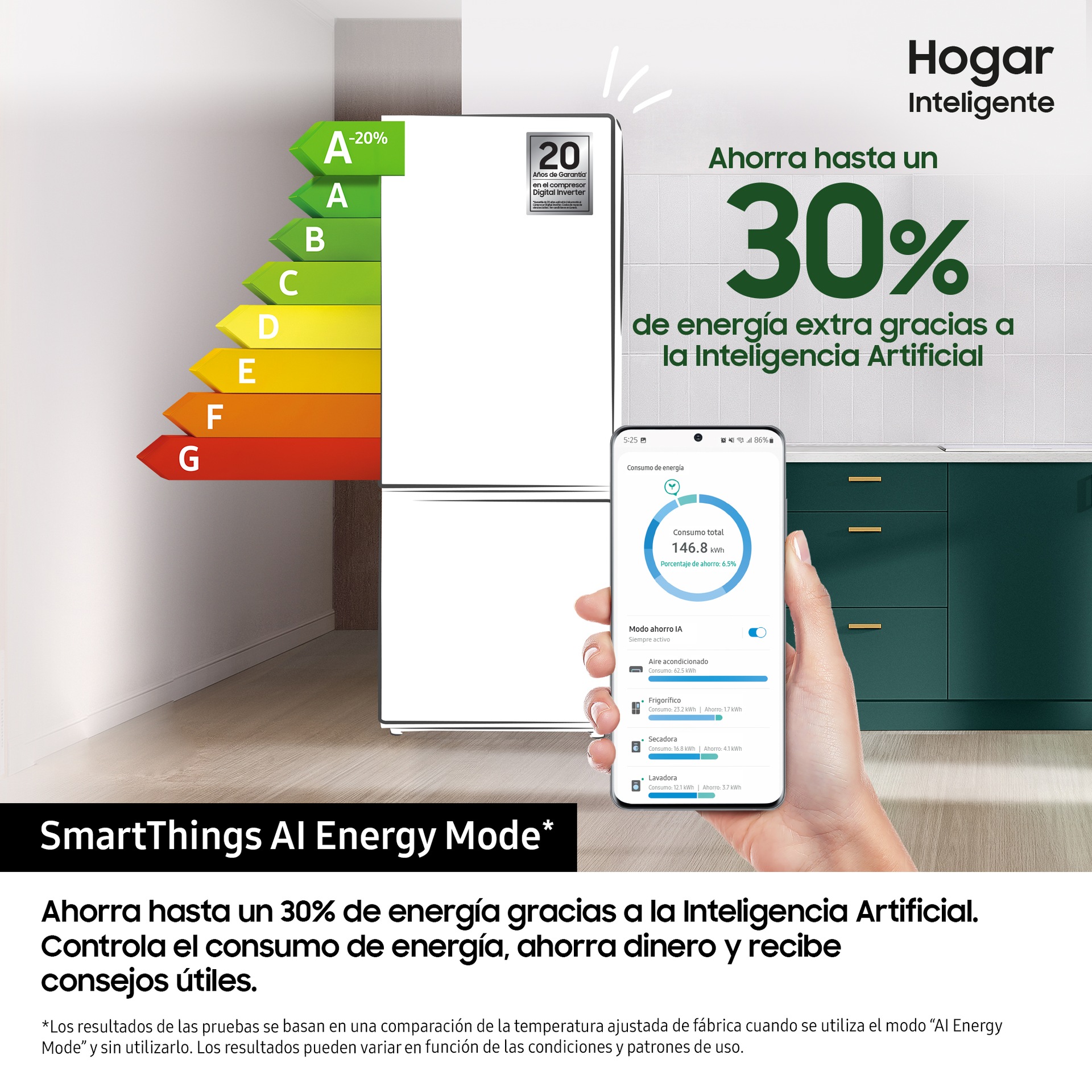 Frigorífico Combi Bespoke AI 203cm 387L Clase A Inox RB38C7AGWS9/EF Inox refinado