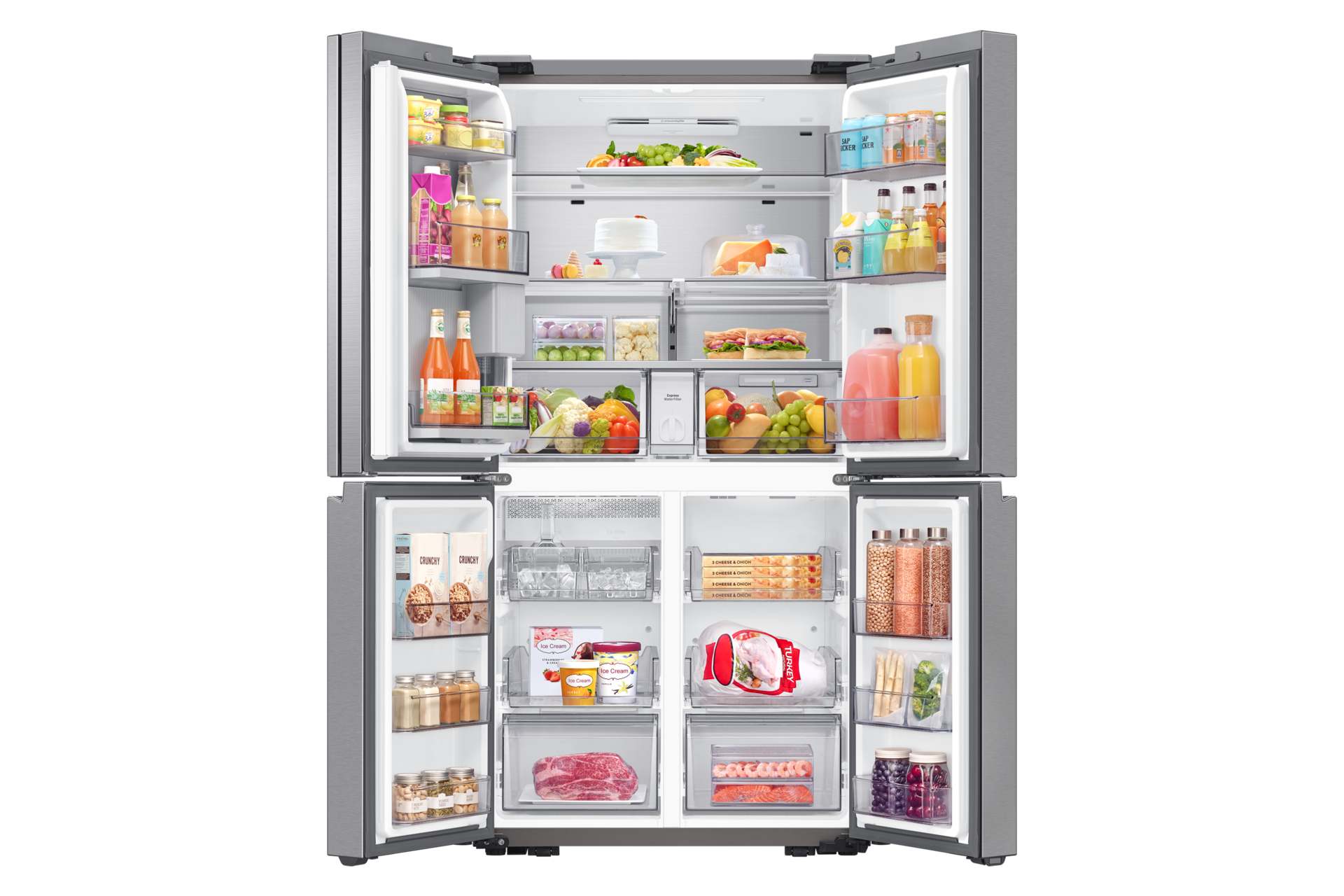 Frigorífico French Door Bespoke AI 183cm 646L Clase E Plata RF65DG960ESR/EF Front-Open-With-Food Silver 