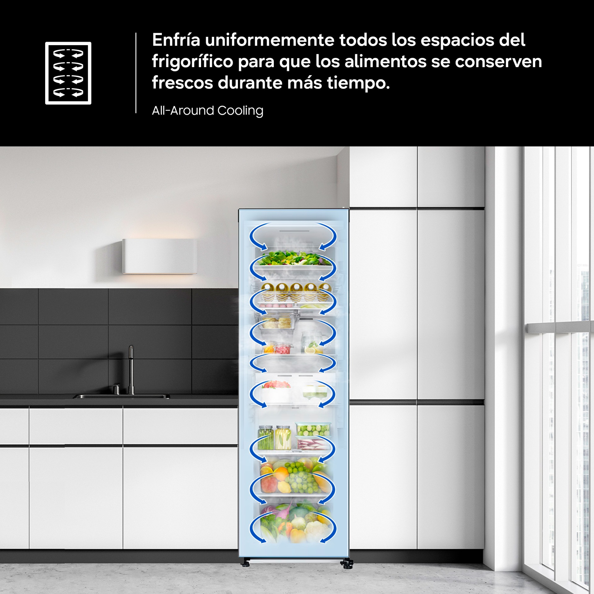 Frigorífico 1 Puerta Bespoke AI 186cm 387L Clase E Blanco RR70H39FEVEF ​ ​ Blanco