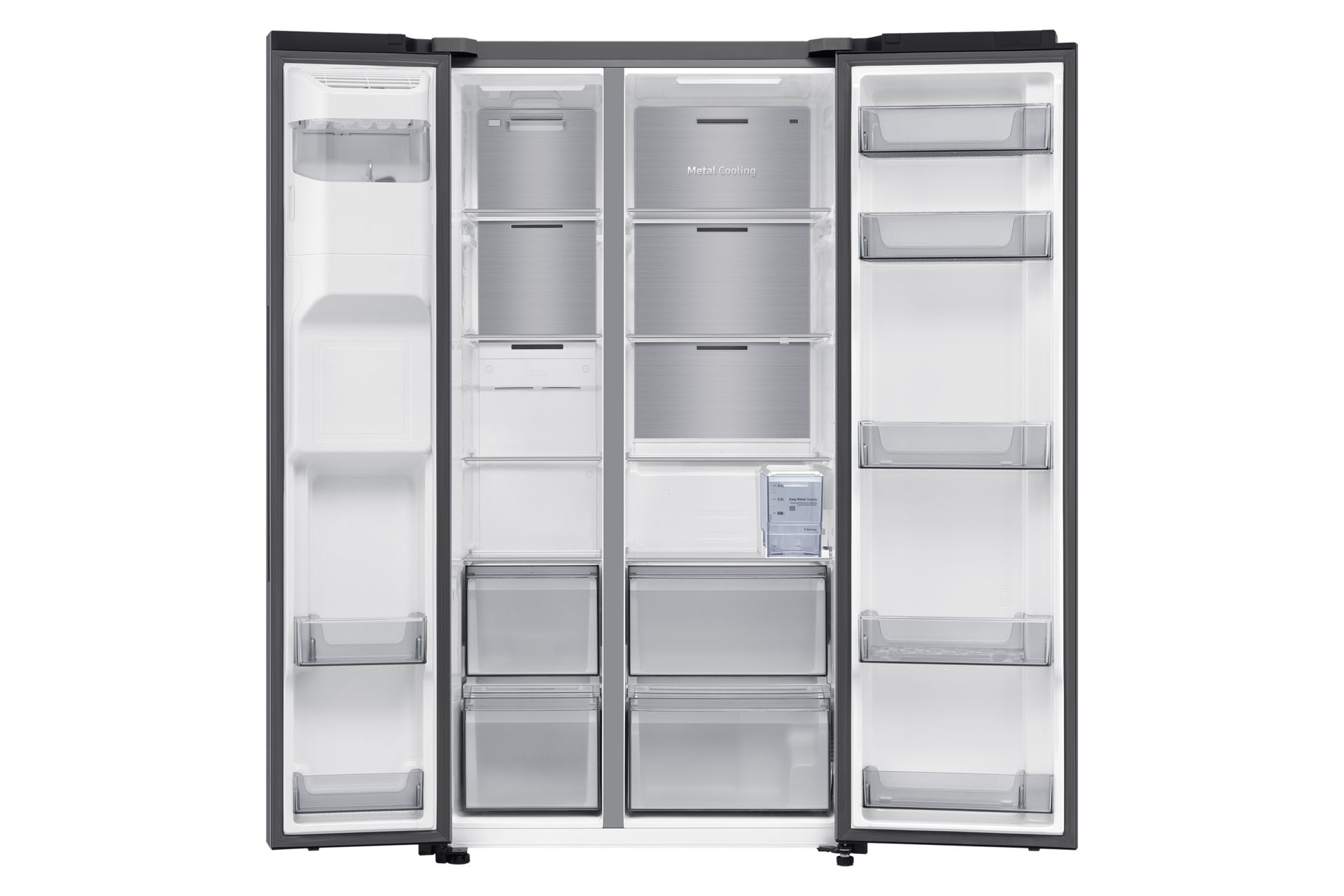 Frigorífico Americano Bespoke AI 178cm 640L Clase D Inox RS70F65KDTEF Front-Open-without-food Silver 