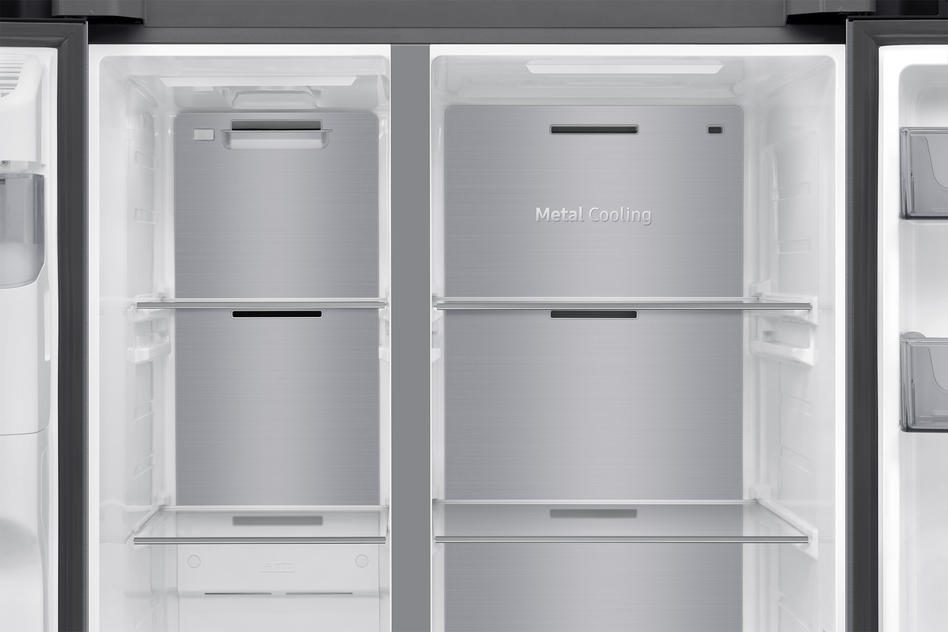 Frigorífico Americano Bespoke AI 178cm 640L Clase E Inox RS70F65KETEF Detail-Metal-Cooling Silver 