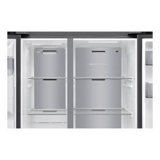 Frigorífico Americano Bespoke AI 178cm 640L Clase E Inox RS70F65KETEF Detail-Metal-Cooling Silver 