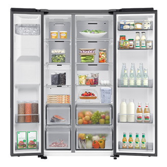 Frigorífico Americano Bespoke AI 178cm 634L Clase C Inox RS70F67KCTEF Front-Open-With-food Silver 