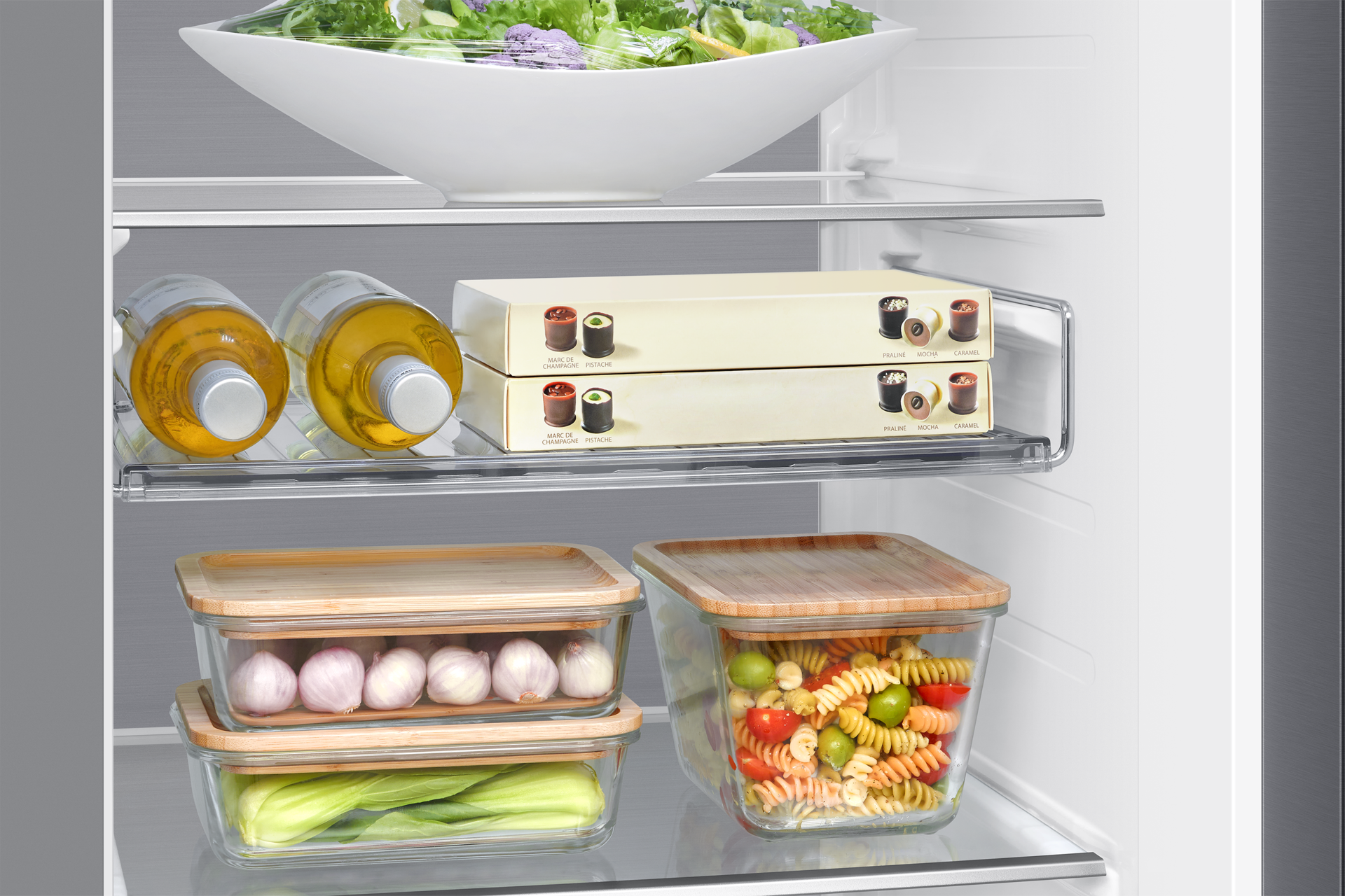 Frigorífico Americano Bespoke AI 178cm 640L Clase D Inox RS80F64KDTEF Detail-Rack-Shelf Silver 