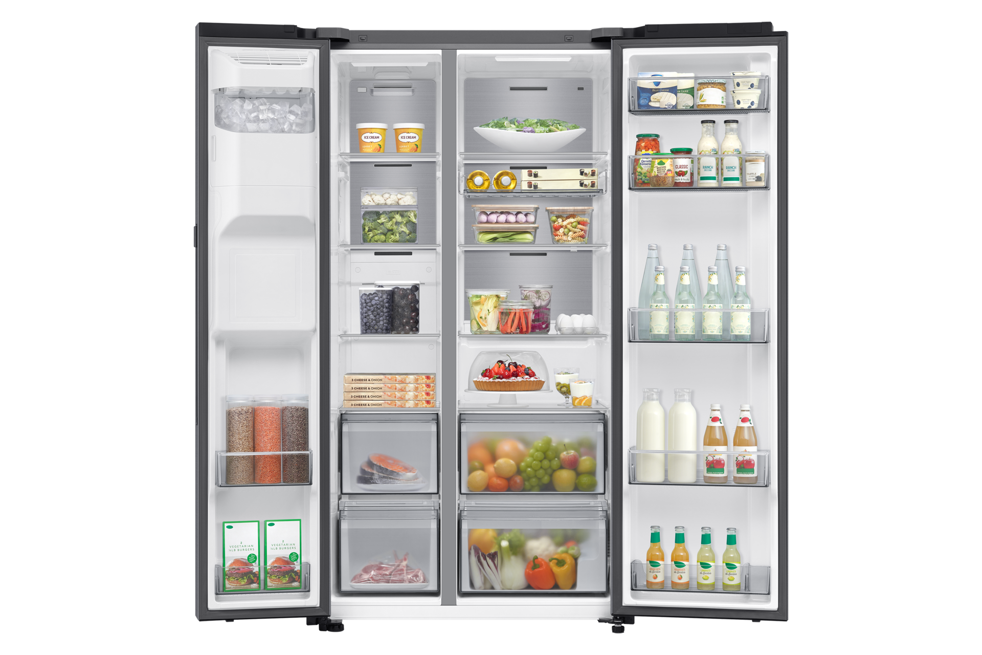 Frigorífico Americano Bespoke AI 178cm 640L Clase D Inox RS80F64KDTEF Front-Open-With-food Silver 