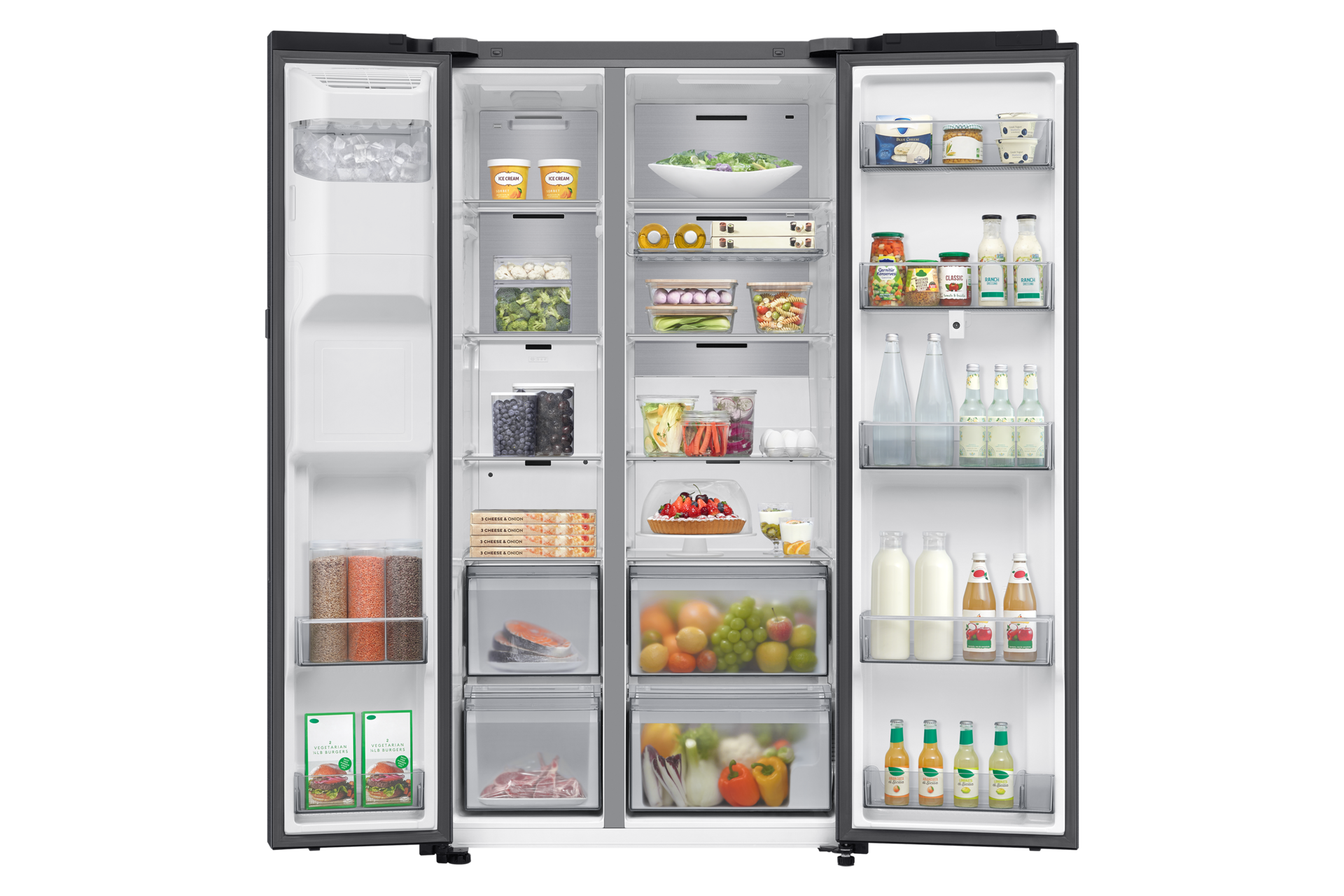 Frigorífico Americano Bespoke AI Family Hub™ 178.5cm 614L Clase E Grafito RS90F66BEFEF Front-Open-With-Food Black Doi 