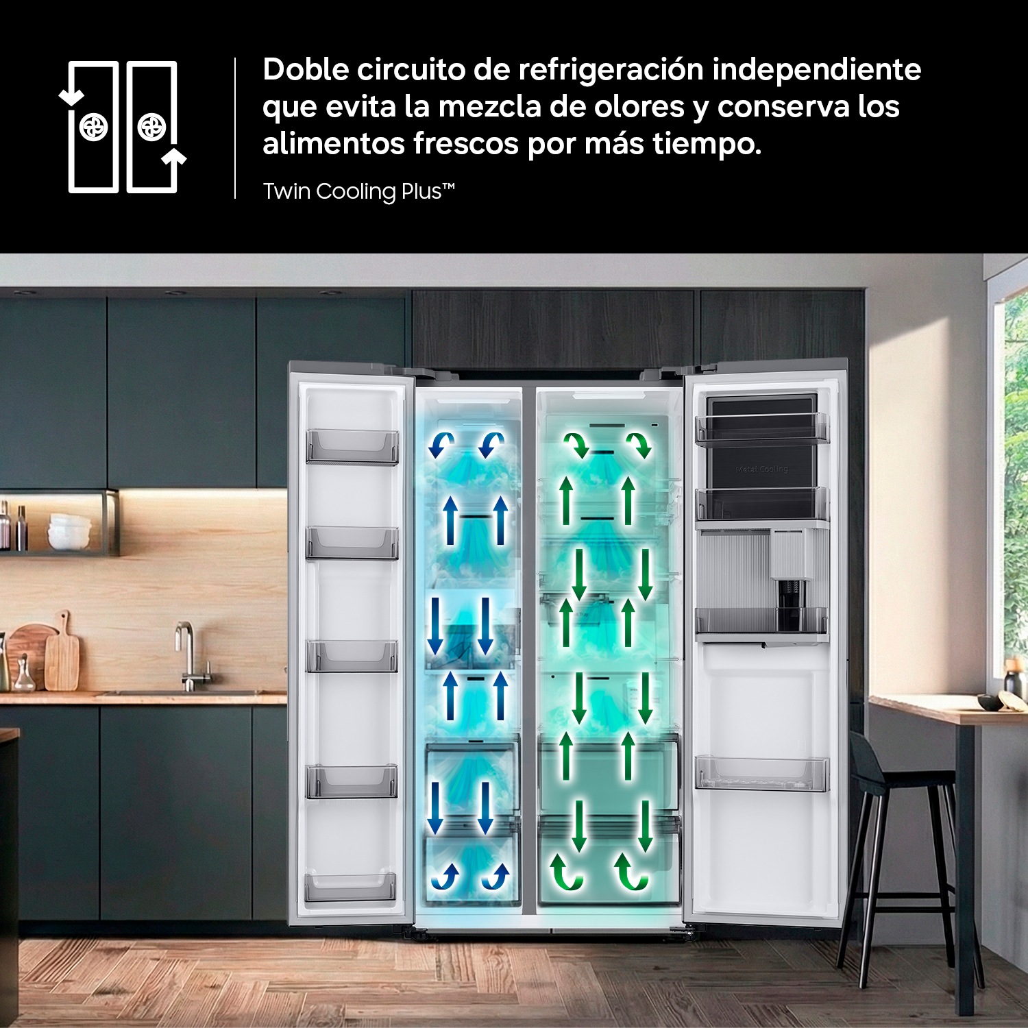 Frigorífico Americano Bespoke AI Family Hub™ 178.5cm 614L Clase E Grafito RS90F66BEFEF Grafito