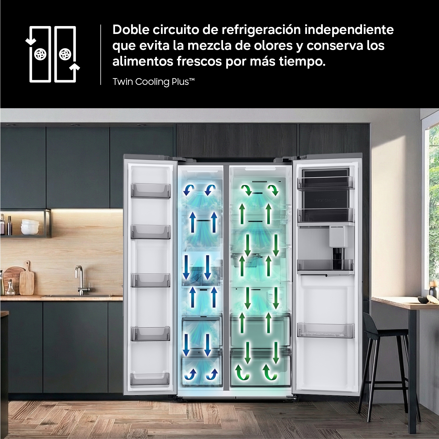 Frigorífico Americano Bespoke AI Family Hub™ 178.5cm 614L Clase E Inox RS90F66BETEF Inox