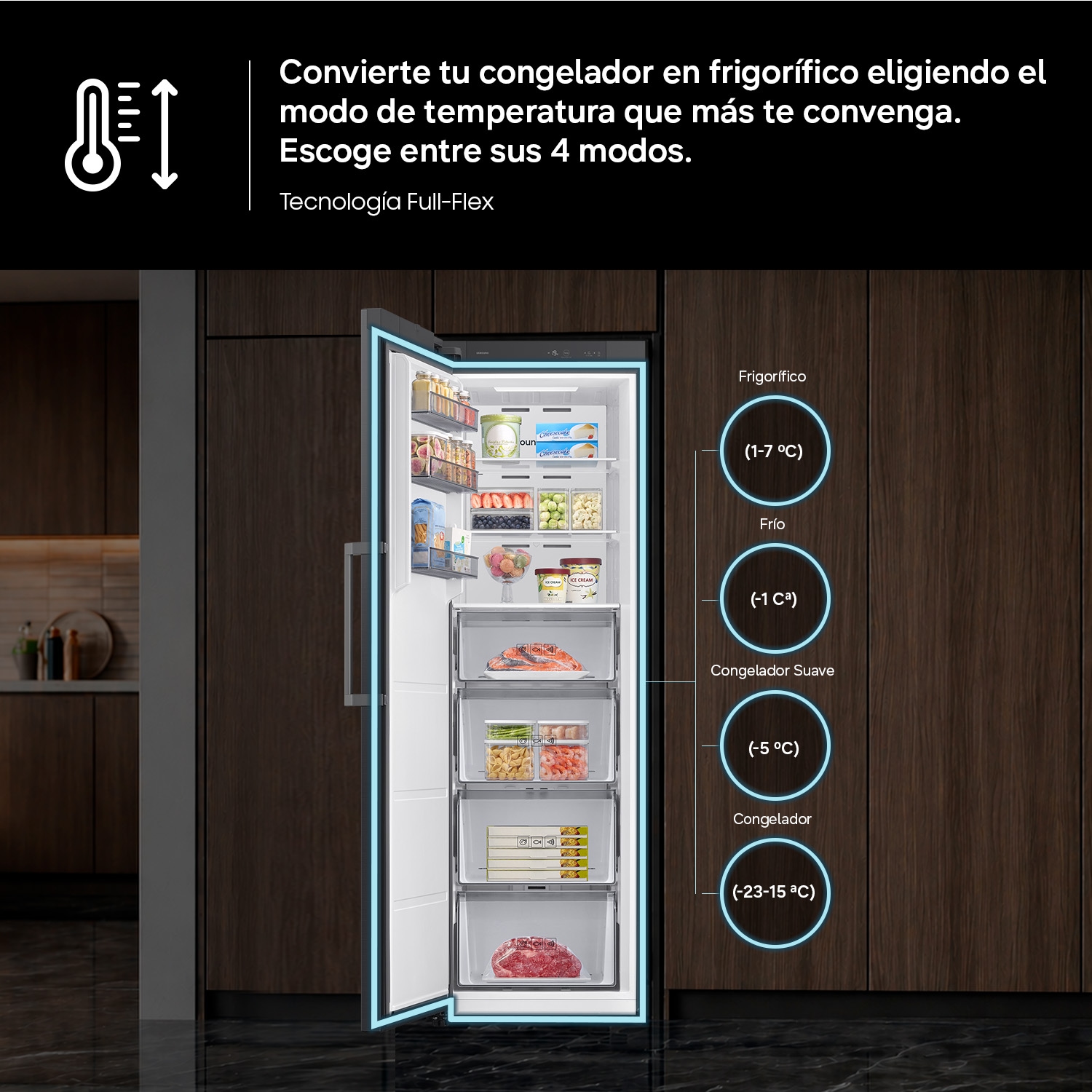 Congelador Vertical Bespoke AI 186cm 323L Clase D Grafito RZ70H32HDFEF Grafito