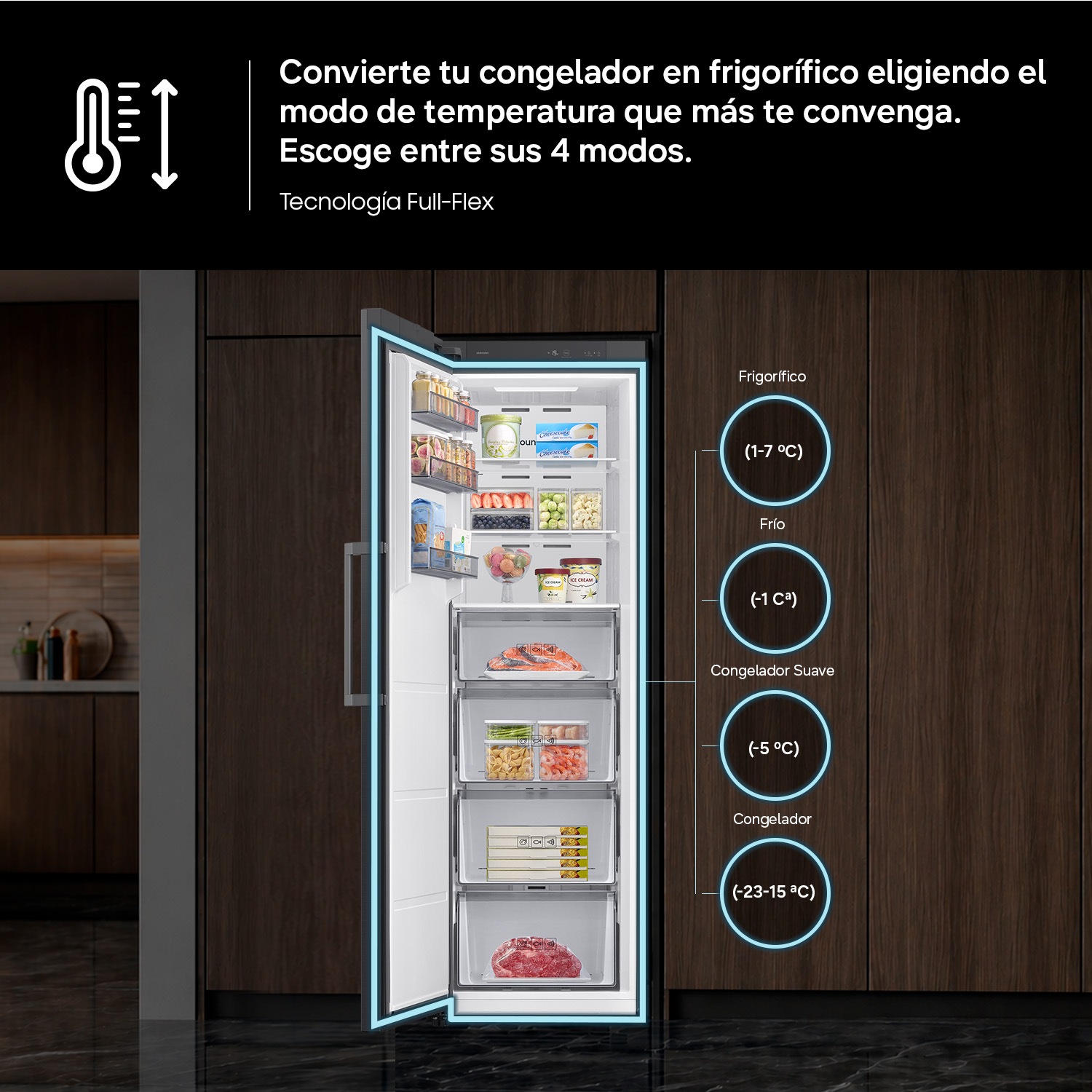 Congelador Vertical Bespoke AI 186cm 323L Clase D Grafito RZ70H32HDFEF Grafito
