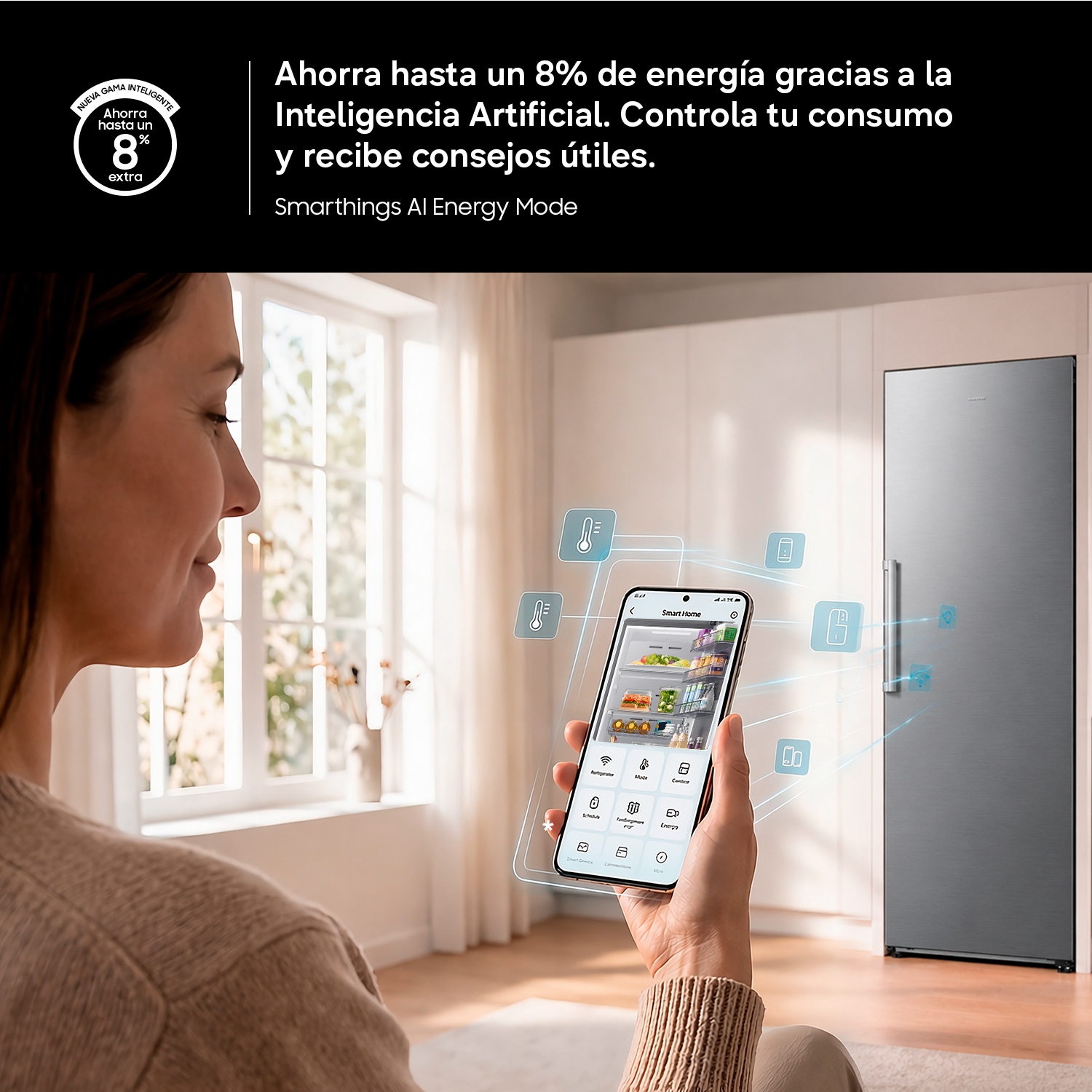 Congelador Vertical Bespoke AI 186cm 323L Clase E Blanco RZ70H32KEVEF ​ ​ White