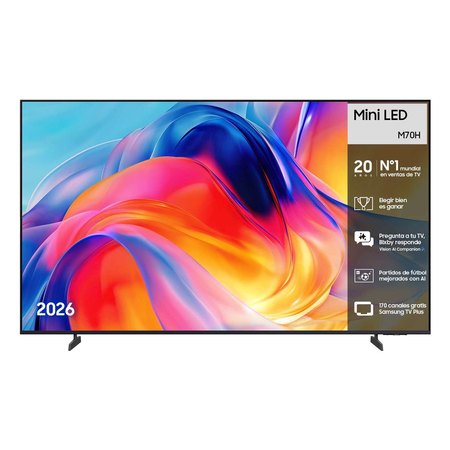 {size}" Mini LED M70H 4K Samsung Vision AI Smart TV (2026) Front Titanium Black 