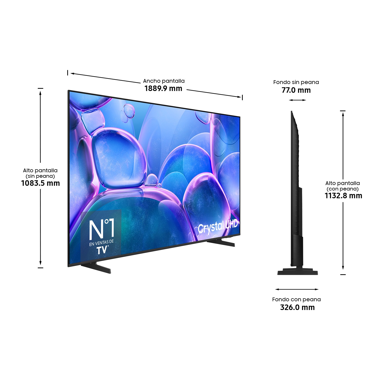 TV 85" Crystal UHD U7005F 4K Samsung Smart TV 2025 Negro