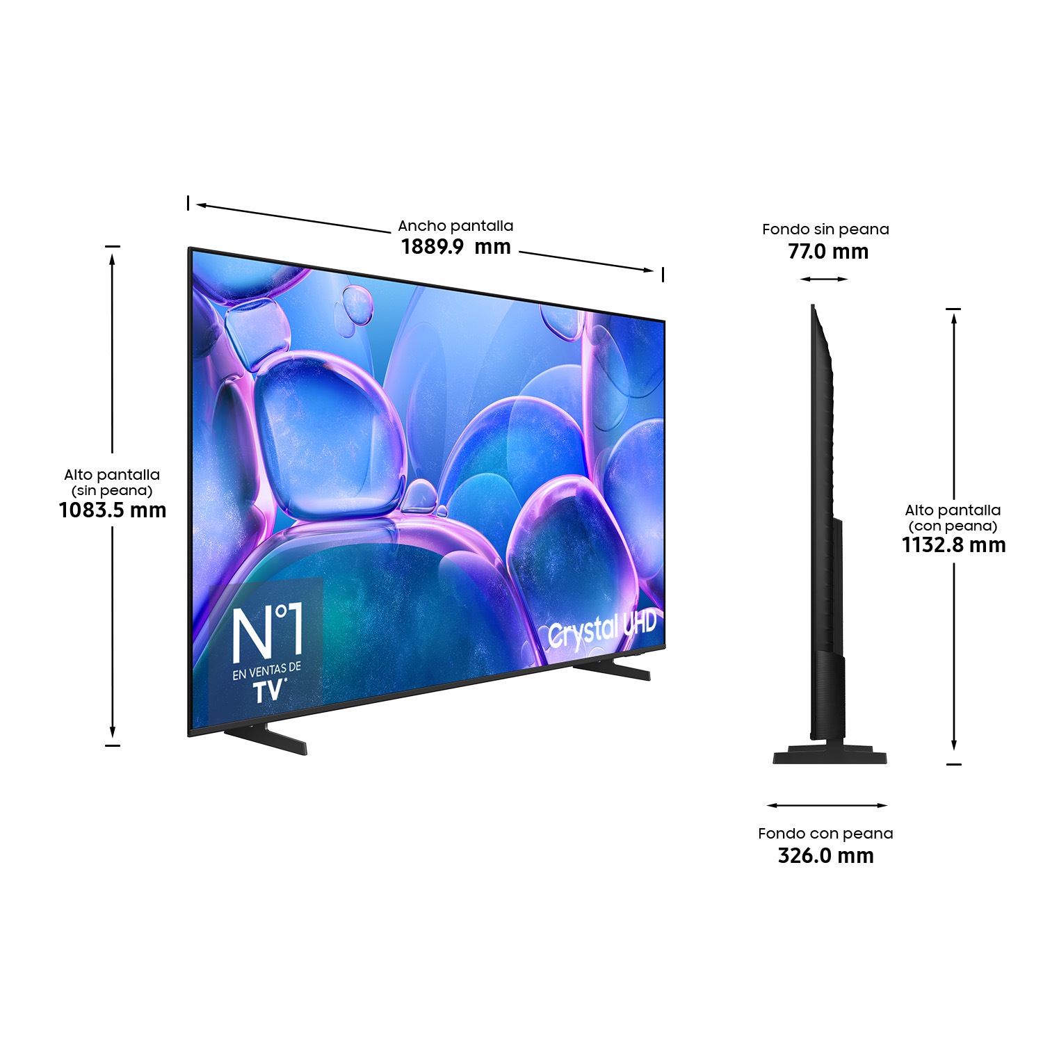 TV 85" Crystal UHD U7025F 4K Samsung Smart TV 2025 Negro