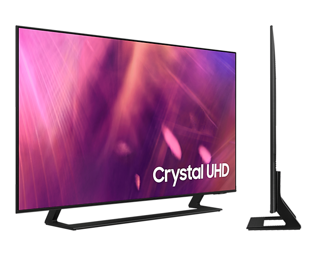 Televisor Samsung Crystal UHD permitiendo apreciar su diseño delgado