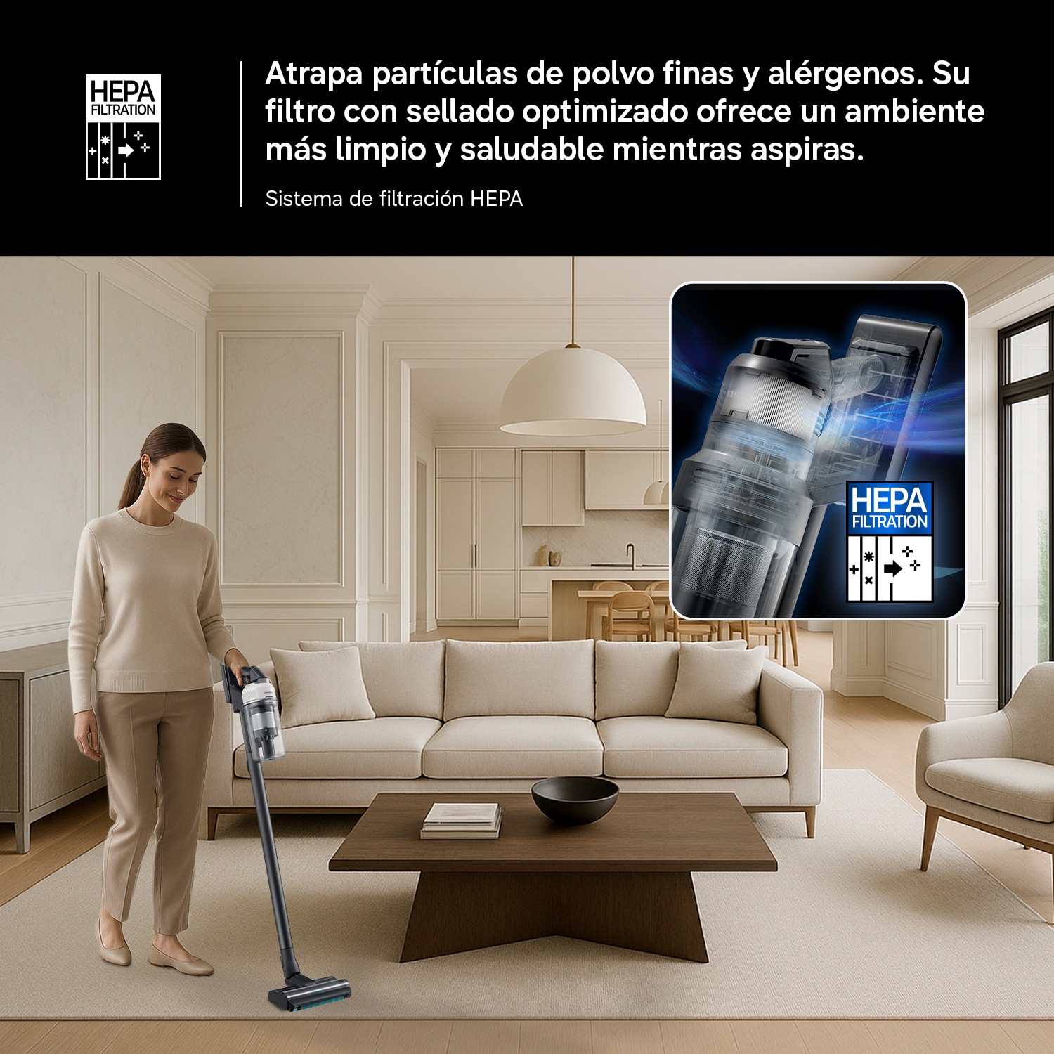 Aspiradora sin cable Jet 85S Pet 250AW Sistema de Filtración HEPA VS70H25WLG/WA ​ ​ Gris