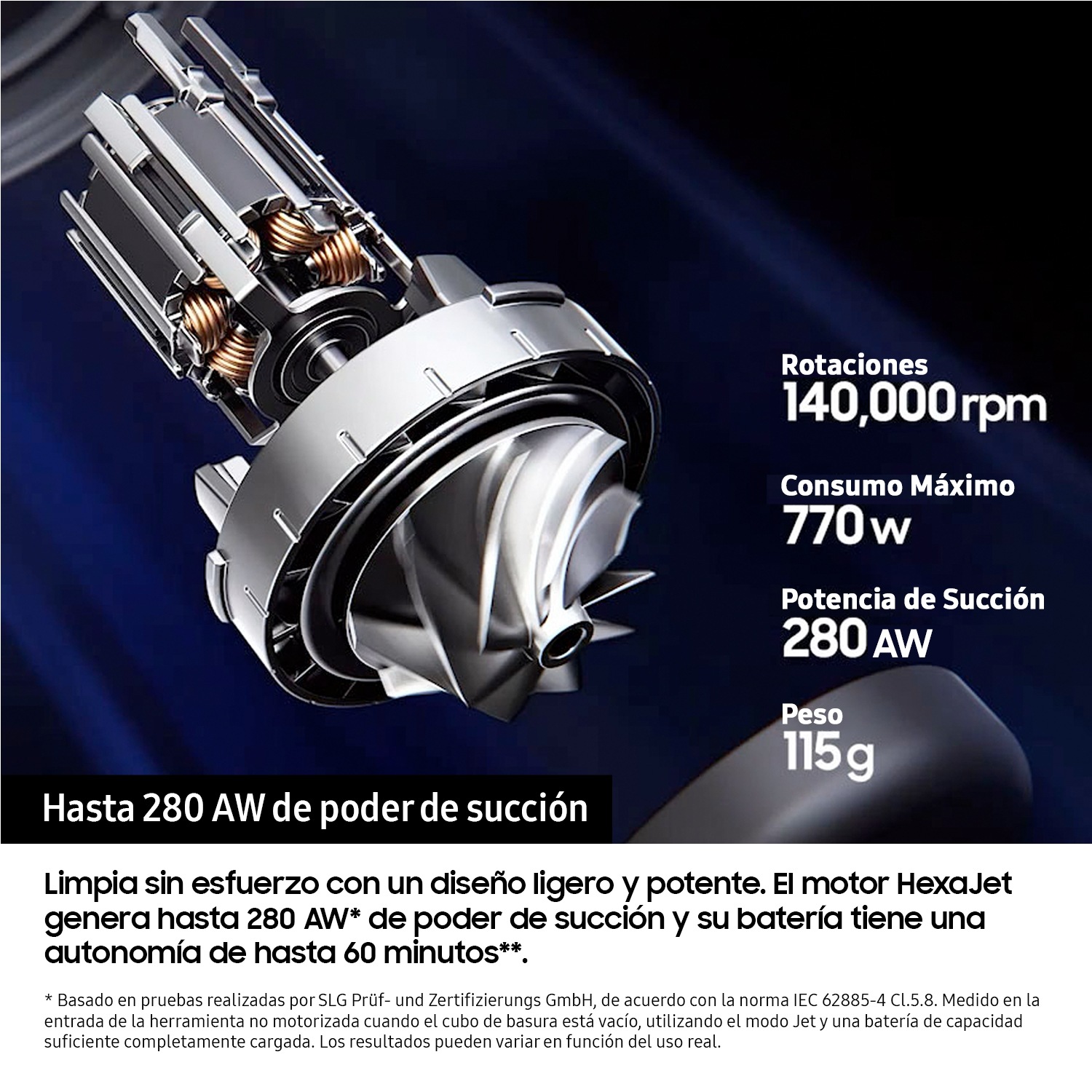 Aspiradora sin cable Bespoke AI Jet Lite 280W Sistema de Filtración HEPA VS80F28DLP/WA Gris