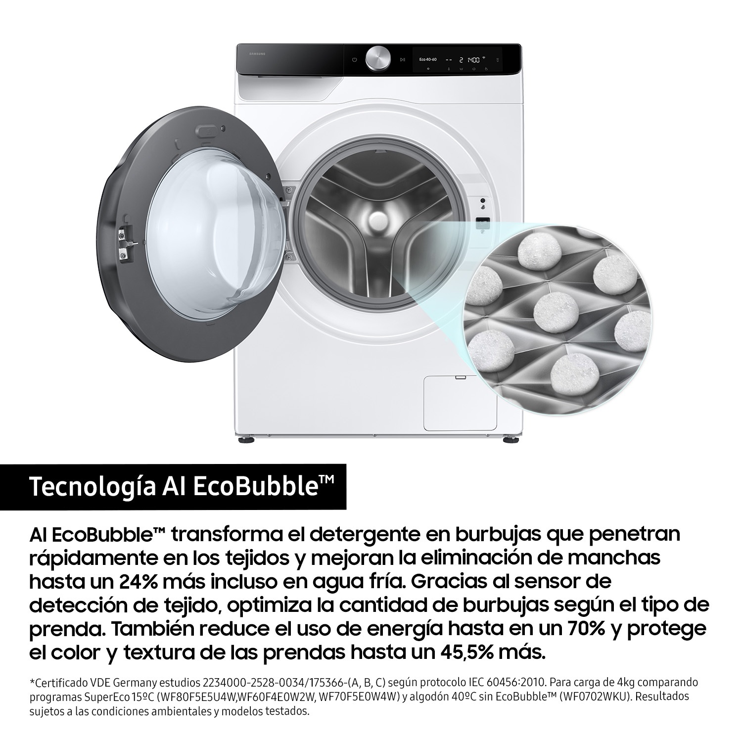 Lavasecadora con fondo reducido 9kg/5kg Autodosificación Clase E/A Blanca WD90DG6G94BKU3 Blanco