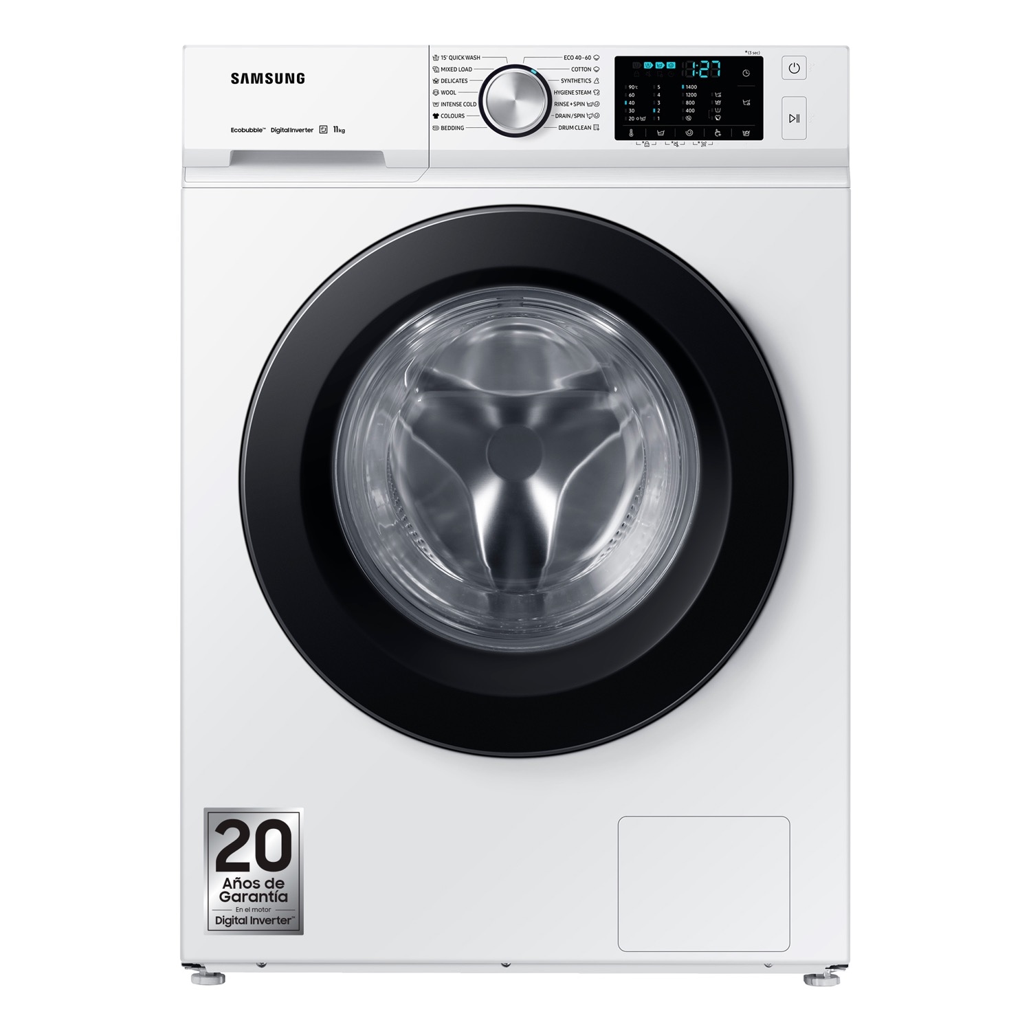 Lavadora carga frontal  Samsung WW90TA046AE/EC, 9 kg, 1400 rpm, EcoBubble,  Programas de vapor, Blanco