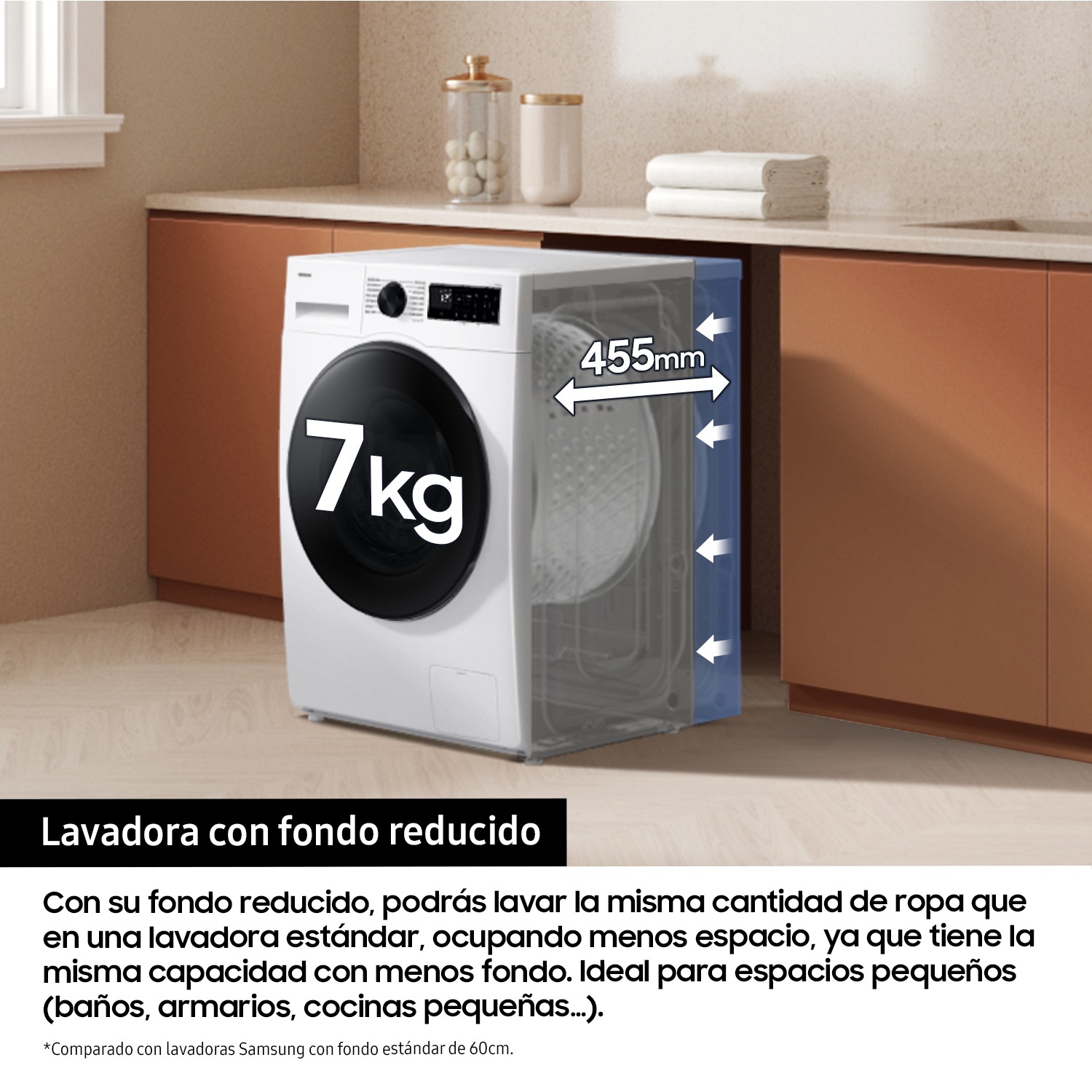 Lavadora con fondo reducido 7kg Motor Digital Inverter Clase A Blanca WW70FG3M05TWEC Blanco