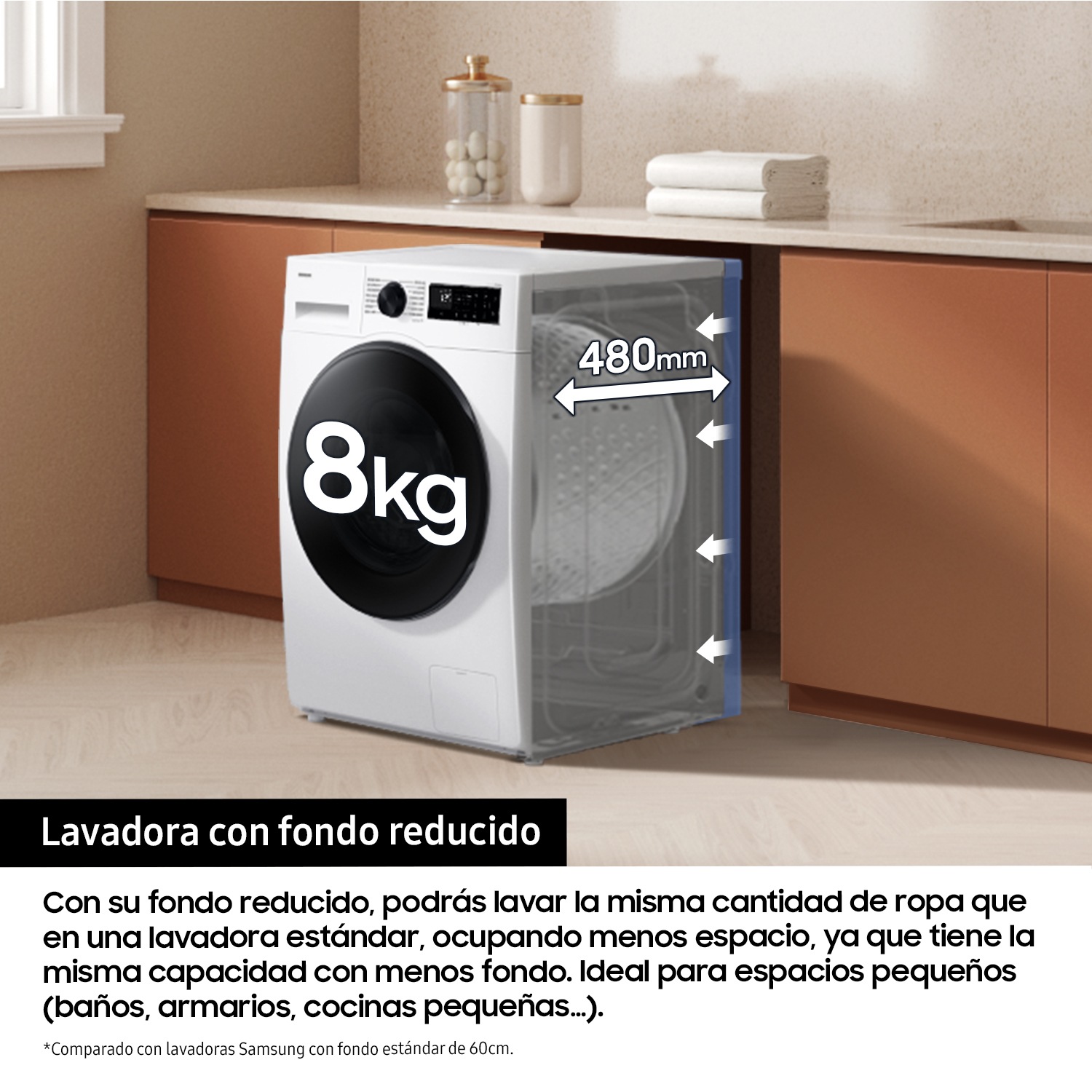 Lavadora con fondo reducido 8kg Motor Digital Inverter Clase A Blanca WW80FG3M05TWEC Blanco