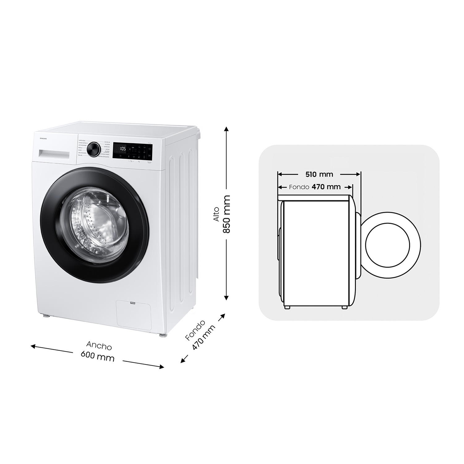 Lavadora AI con fondo reducido 8kg AI EcoBubble™ Clase A Blanca WW80FG5L32AEEC Blanco