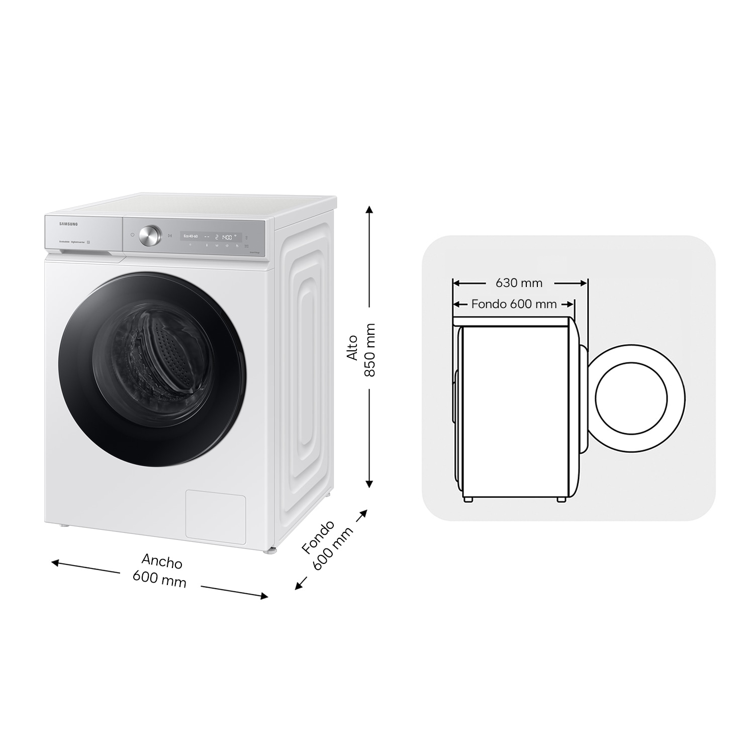 Lavadora Bespoke AI 9Kg Autodosificación Clase A Blanca WW90DB8U95GHU3 Blanco