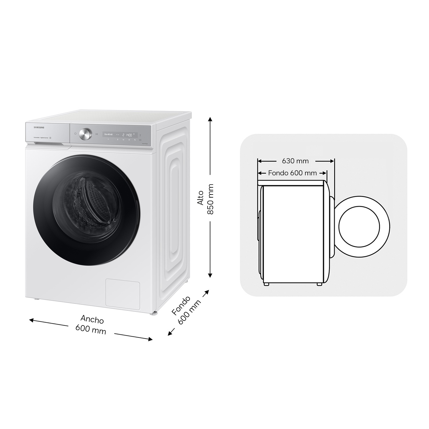Lavadora Bespoke AI 9Kg Autodosificación Clase A Blanca WW90DB8U95GHU3 Blanco