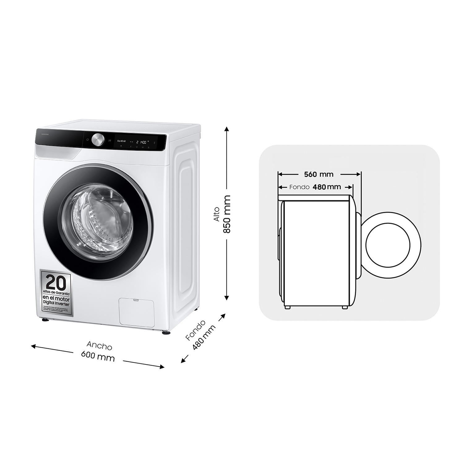 Lavadora con fondo reducido 9kg Autodosificación Clase A Blanca WW90DG6G94LKU3 Blanco