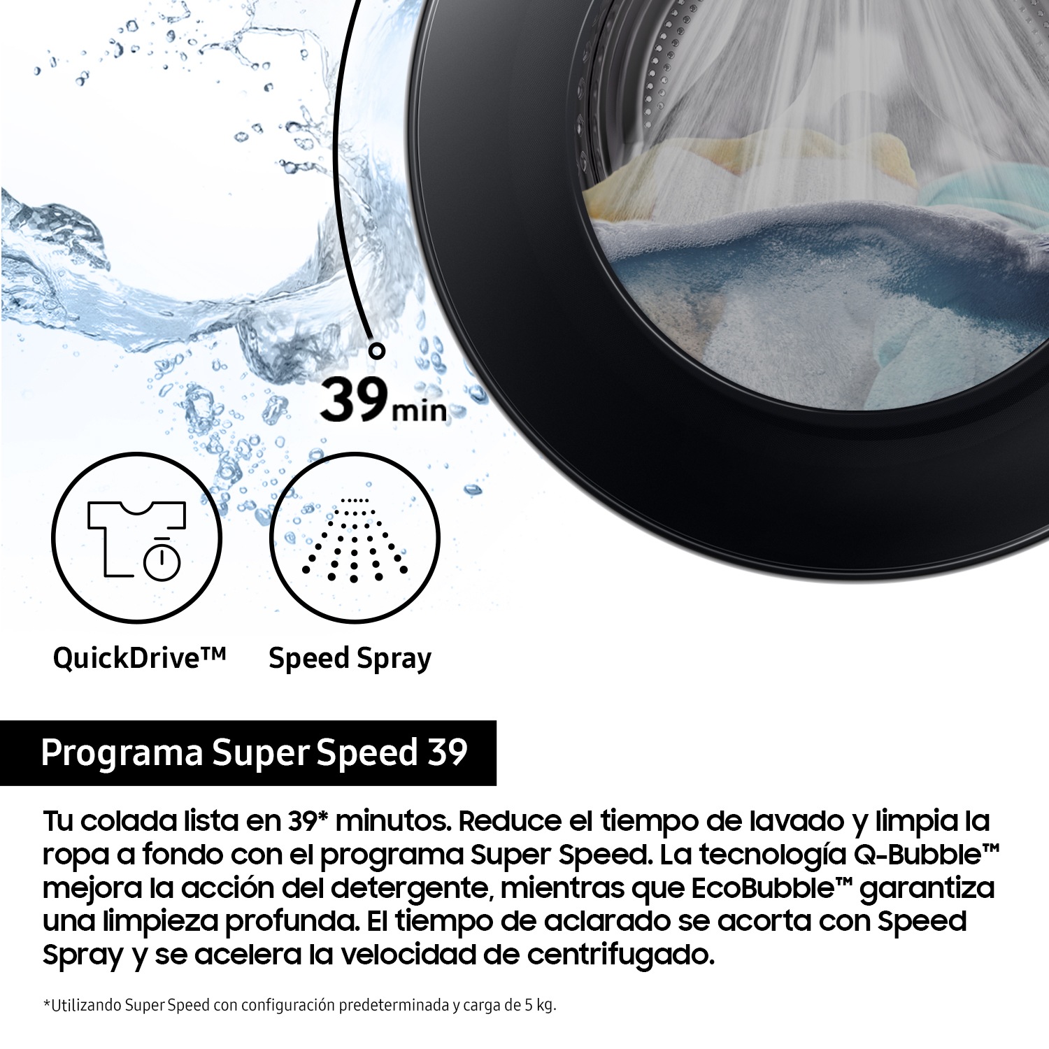 Lavadora con fondo reducido 9kg Autodosificación Clase A Blanca WW90DG6G94LKU3 Blanco