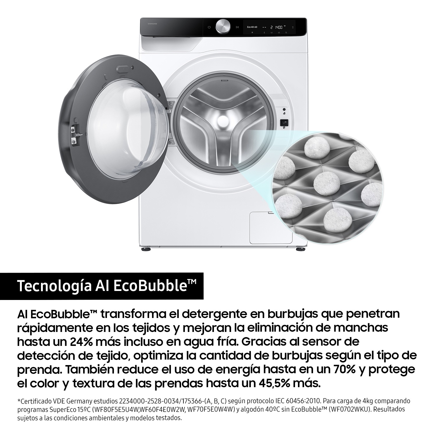 Lavadora con fondo reducido 9kg Autodosificación Clase A Blanca WW90DG6G94LKU3 Blanco