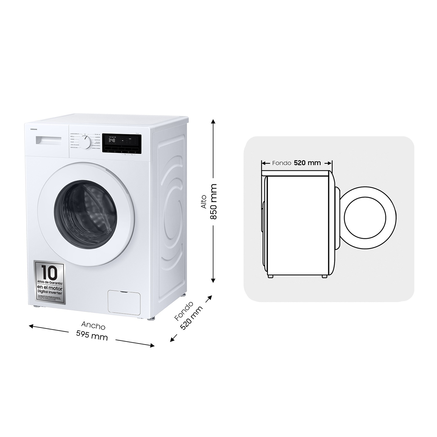 Lavadora con fondo reducido 9kg Motor Digital Inverter Clase A Blanca WW90FG3M05TWEC Blanco
