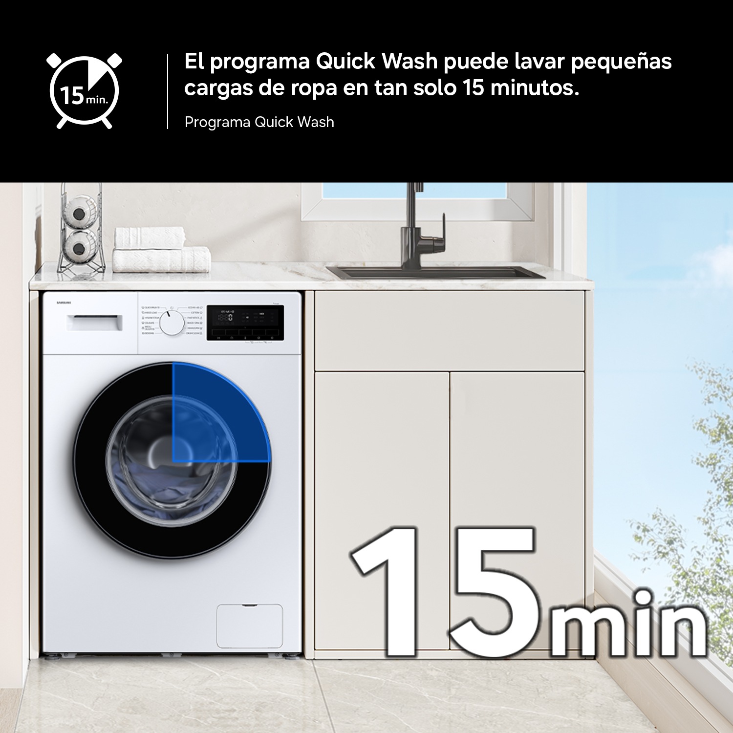 Lavadora con fondo reducido 9kg Motor Digital Inverter Clase A Blanca WW90FG3M05TWEC Blanco