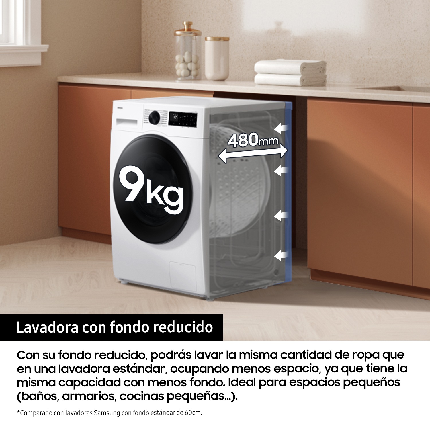 Lavadora con fondo reducido 9kg Motor Digital Inverter Clase A Blanca WW90FG3M05TWEC Blanco
