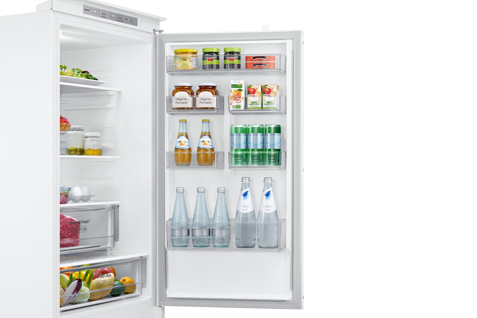 Kalusteisiin asennettava jääkaappi ja pakastin SpaceMax 177,5 cm Detail4-Half-Door-Bin White 