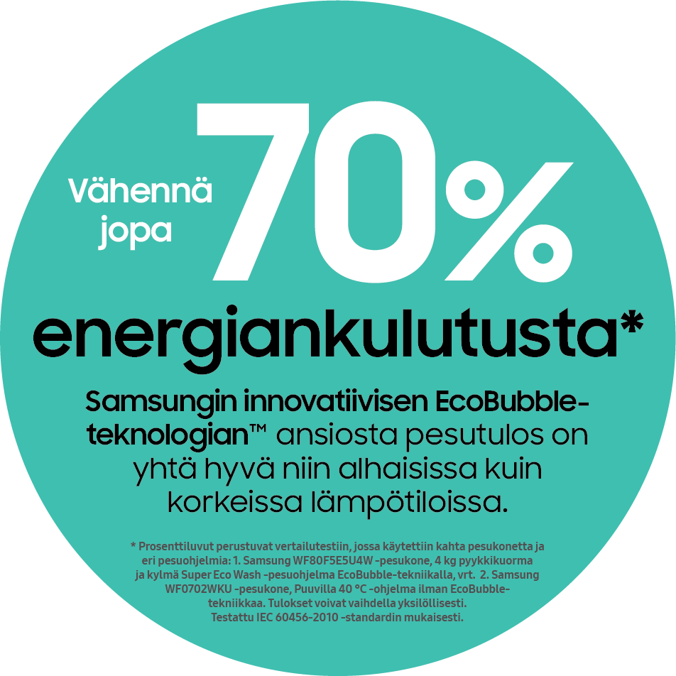 Vähennä jopa 70% energiankulutusta Samsungin innovatiivisen EcoBubble-teknologian