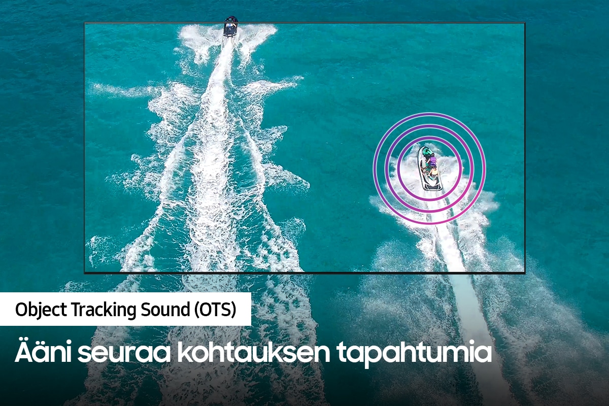 QLED TV Q80A seuraa kuvassa olevaa venettä Object tracking sound -ääniteknologialla