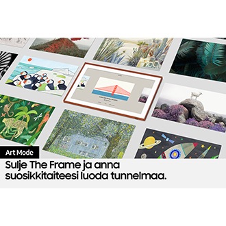 Art Mode -käyttöliittymässä näkyy, miten useiden taideteosten joukosta valitaan kuva sillasta ja vedestä.