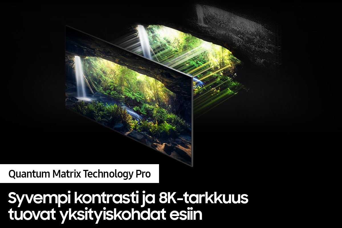 QLED TV QN750A ja sen Quantum Matrix Technology Pro -tekniikka näyttävät tummimmat ja kirkkaimmat kohtaukset yksityiskohtaisina
