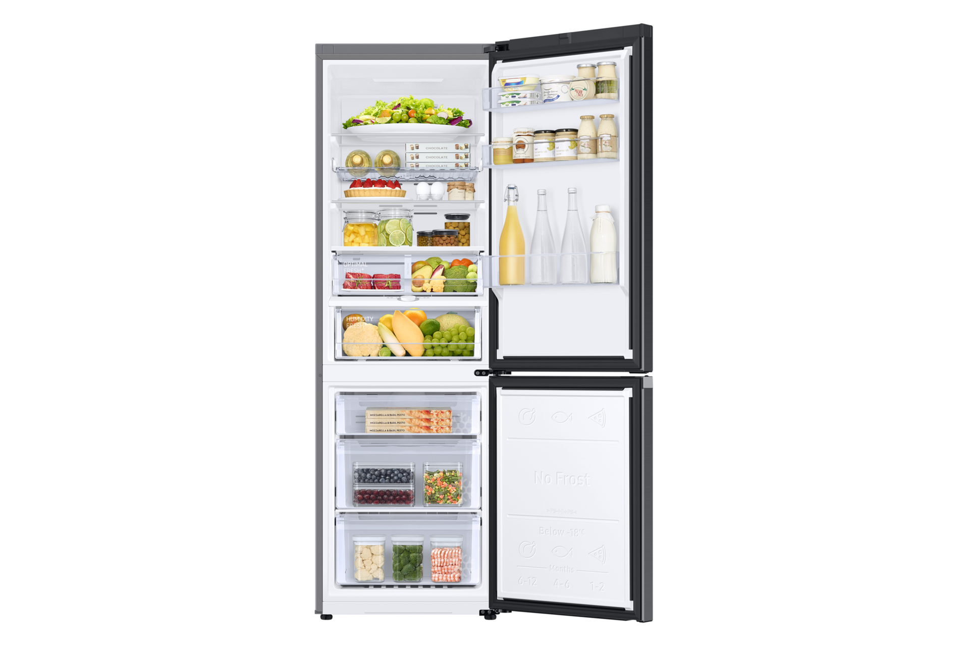 Jääkaappi ja pakastin AI Energy Mode 185 cm Front-Open-With-Food Black 