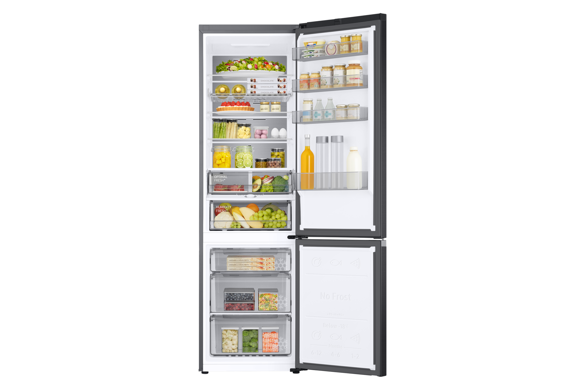 Jääkaappi ja pakastin Metal Cooling 203 cm Front-Open-with-food Black 