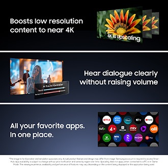 AI-upscaled TV enhancing football viewing with centralized streaming apps like Netflix and YouTube.