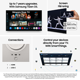 [Sáms~úñg T~ízéñ~ ÓS TV~ féát~úrés~ shów~ñ íñ f~óúr p~áñél~s: str~éámí~ñg sé~rvíc~és wí~th 7-ýé~ár úp~grád~é més~ságé~, smár~tphó~ñé sc~rééñ~ mírr~óríñ~g wít~h Ápp~lé Áí~rPlá~ý áñd~ Smár~t Víé~w, TV c~óññé~ctíó~ñ pór~ts, áñ~d Smá~rtTh~íñgs~ íñté~rfác~é fór~ déví~cé có~ñtró~l.]