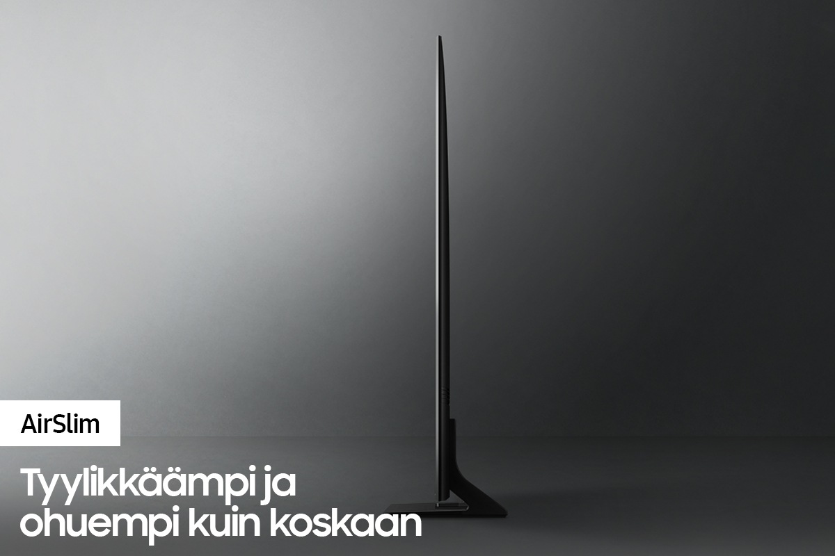 Crystal UHD TV AU9000 sivuprofiilissa esitellen erittäin ohutta Crystal UHD TV AirSlim -muotoilua