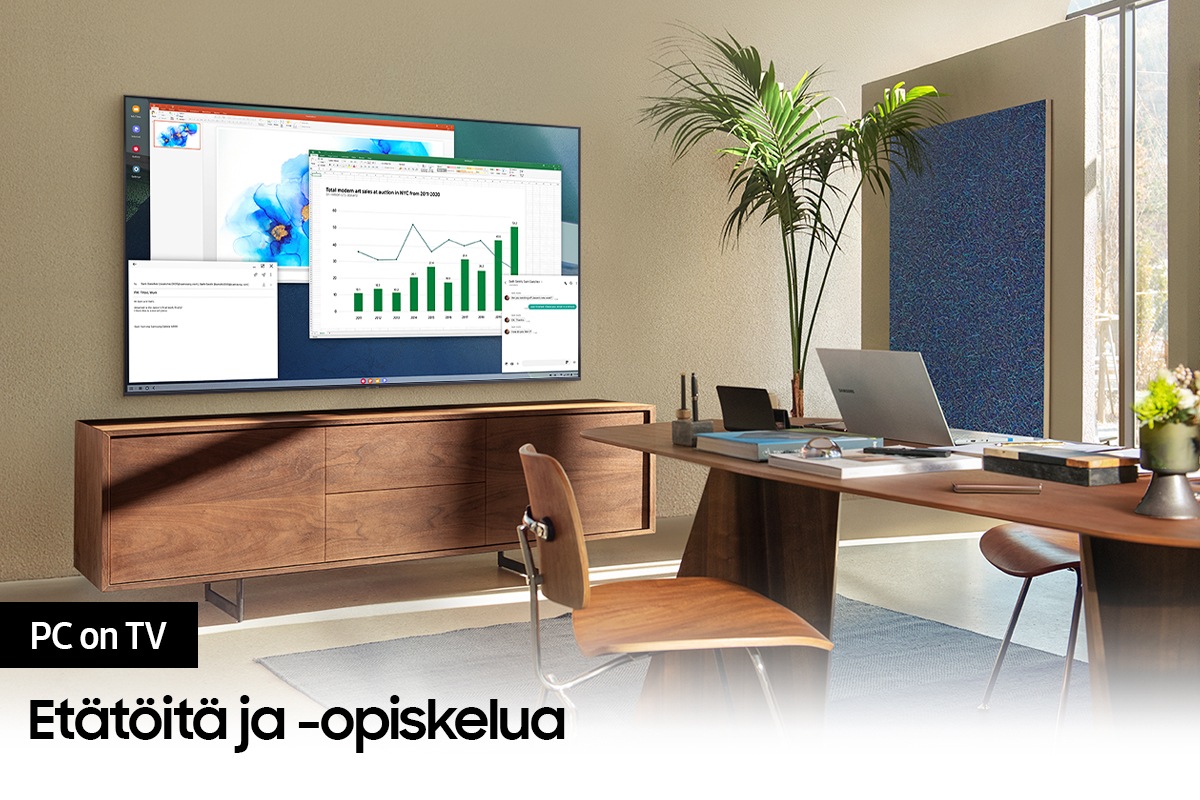 Samsung UHD AU7000:n PC on TV -toiminto näyttää asiakirjoja televisiosta, kun tehdään etätöitä kotona