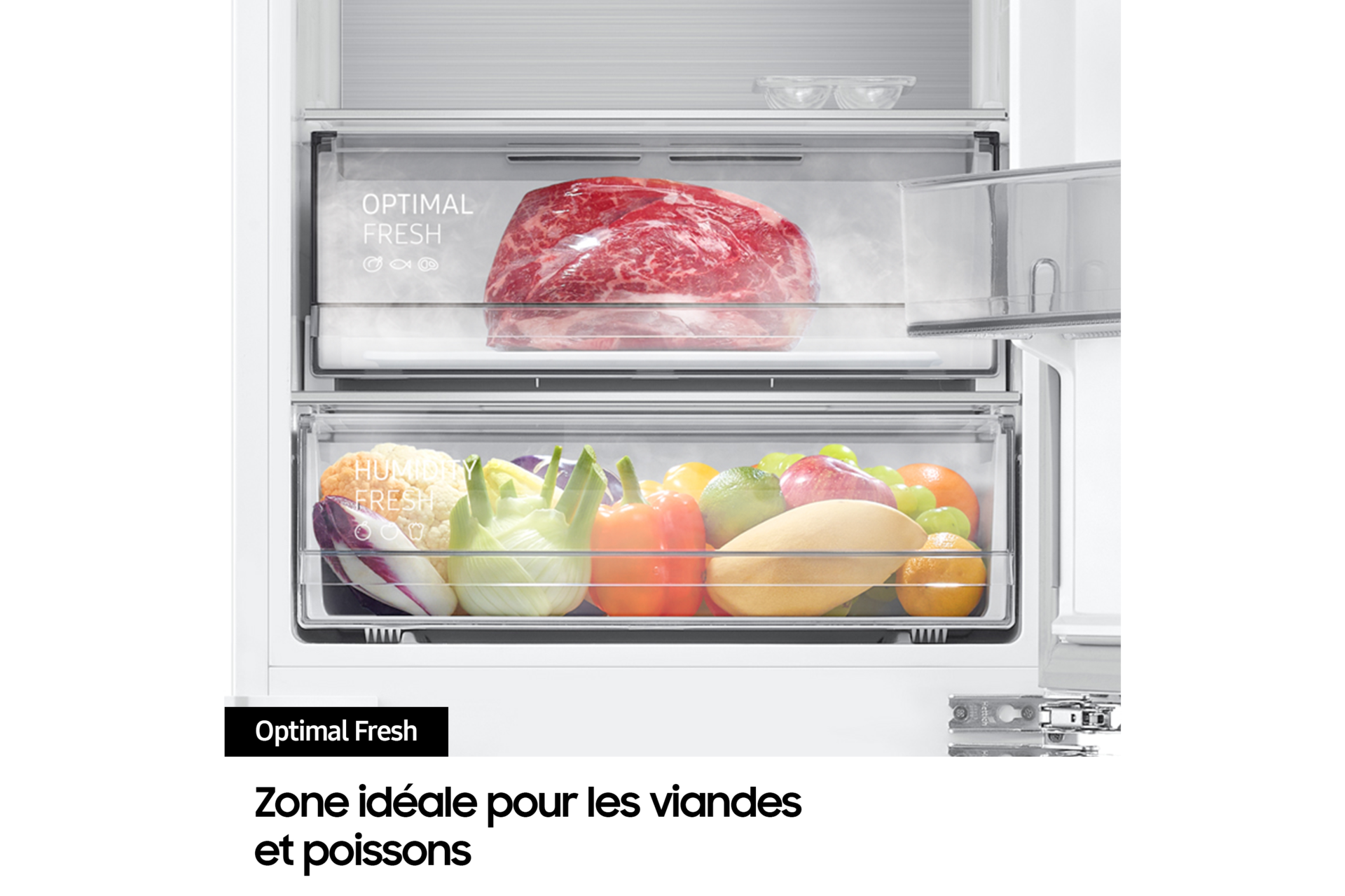 Réfrigérateur Combiné Encastrable Samsung Bespoke AI - Metal Cooling : retient le froid de l'air - 267L - Classe E -BRB80F26DES0 Blanc