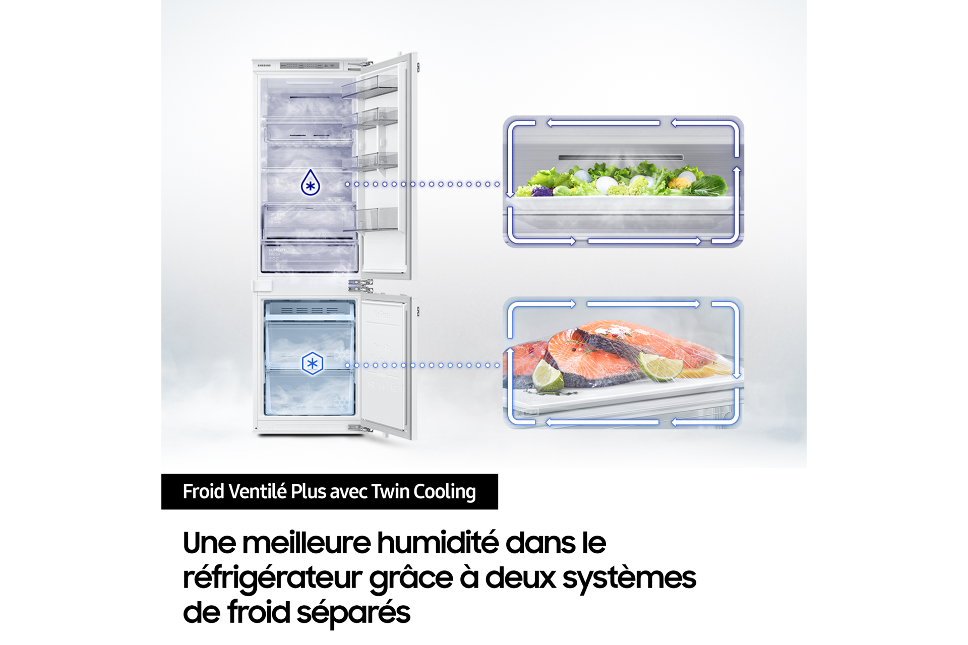 Réfrigérateur Combiné Encastrable Samsung Bespoke AI - Zone convertible - 298L - Classe D - BRB80F30ADS0 Blanc