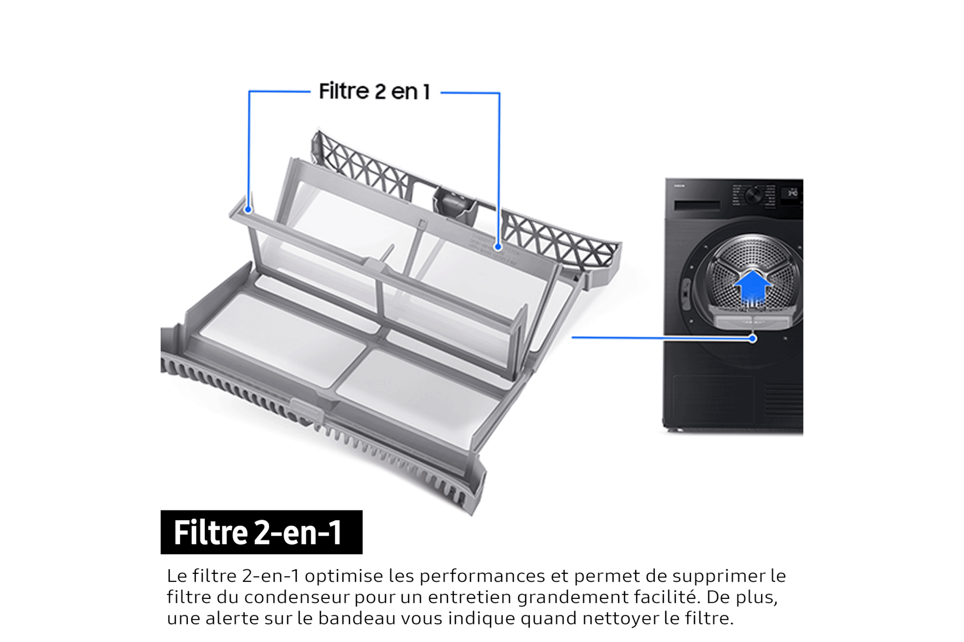texte Filtre 2 en 1 du DV5000D Dryer SpaceMax™ and Hygiene Care 8kg pour entreprise