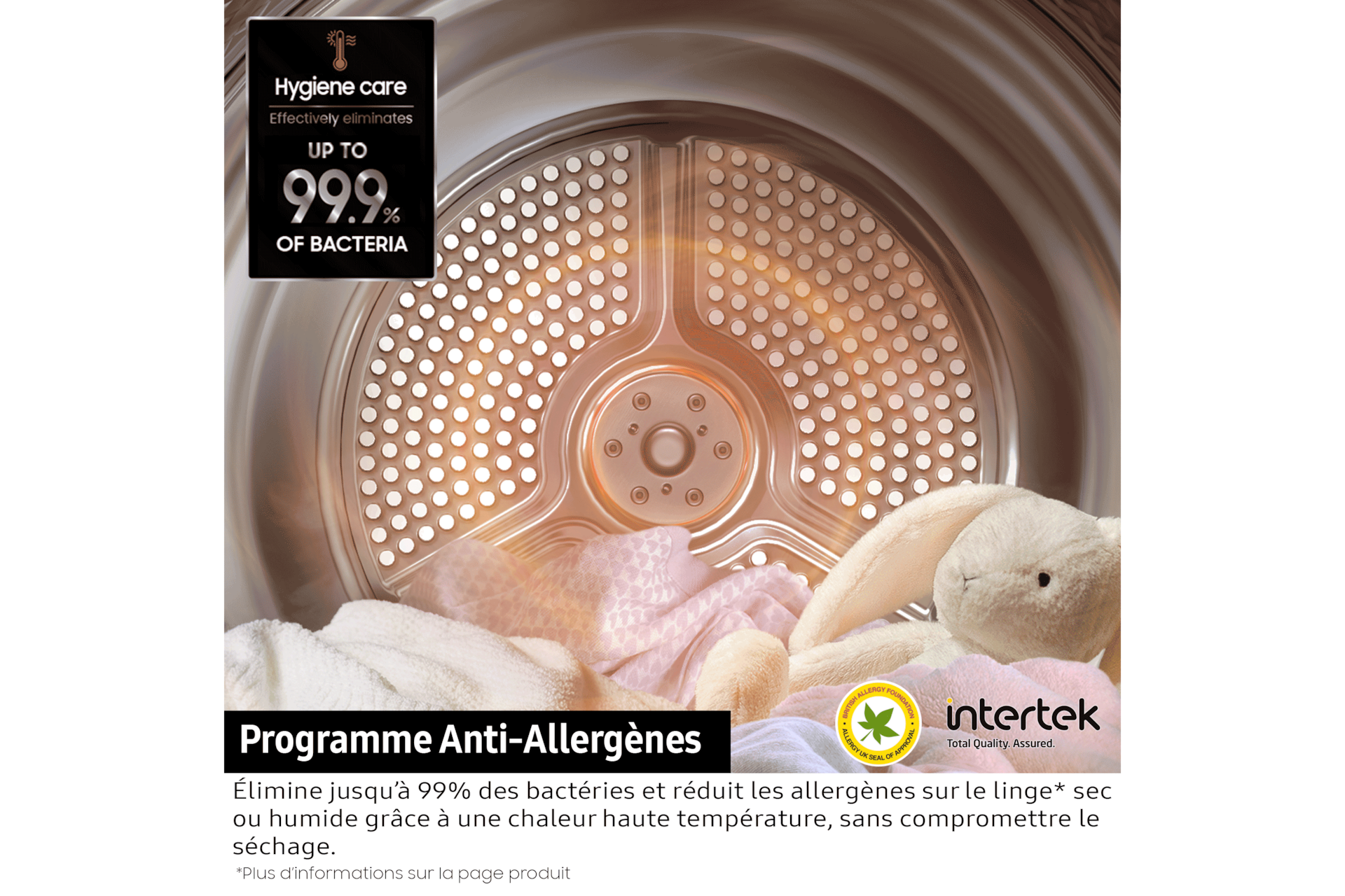 texte programme anti allergène du DV5000D Dryer SpaceMax™ and Hygiene Care 8kg